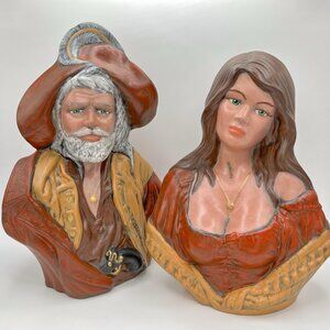 VTG 70s Pirate Gypsy Wench Ceramic Statue Figurine Bust Set Holland Mold 3D